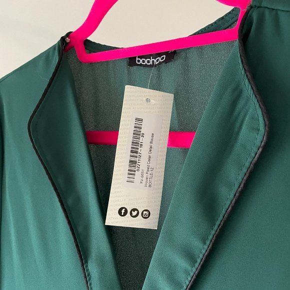 NWT Boohoo green & black blouse SIZE 12 - Picture 2 of 7